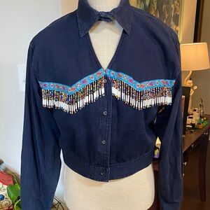 Adobe Rose Navy Fringe Western Shirt / jacket